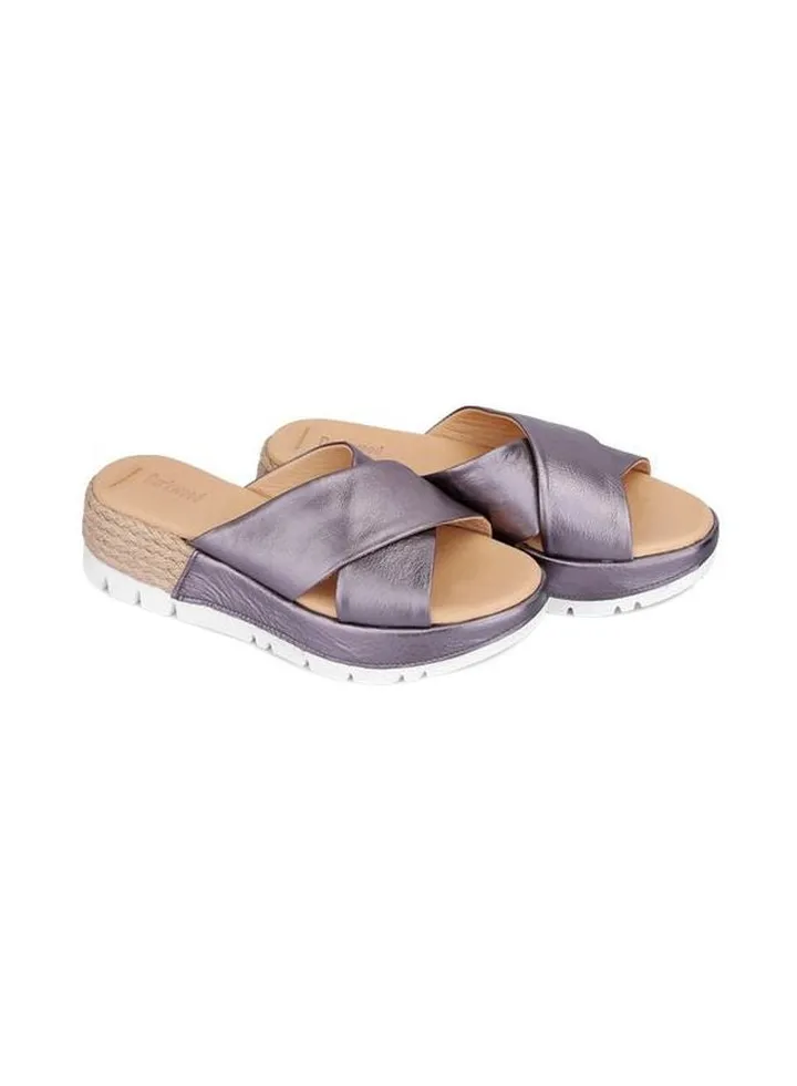 Casual Heeled Slipper Dark Metal/Beige