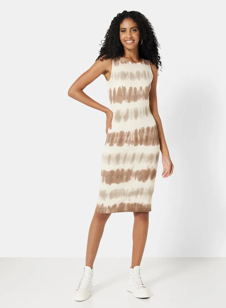 Tie-Dye Ribbed Dress Beige