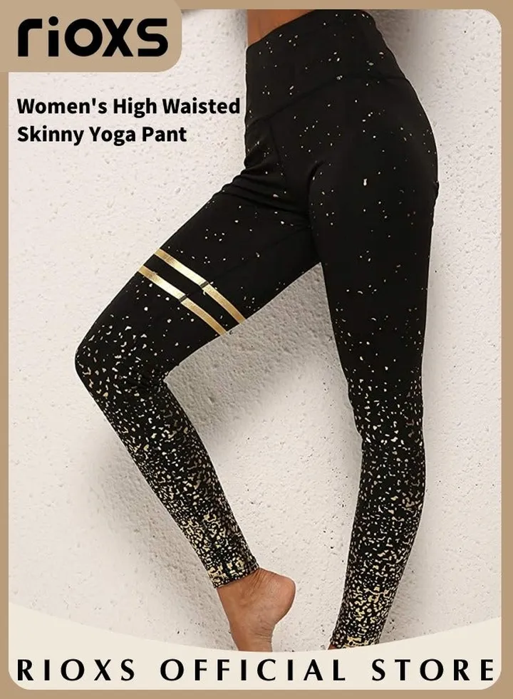 Women's High Waisted Skinny Yoga Pant Golden Sports Legging Tights Slim Fit
