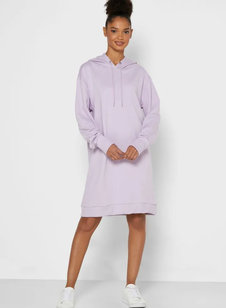 Hooded Long Sleeve Midi Dress Purple