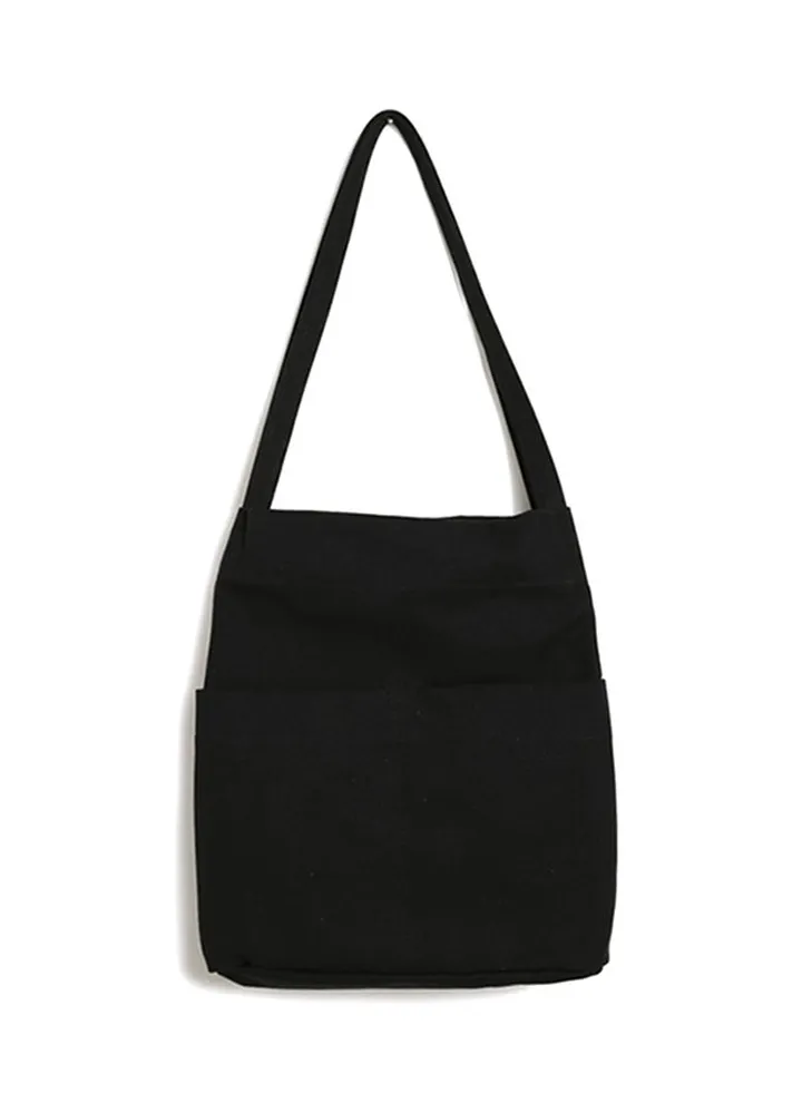 Stitch Detail Canvas Shopper/Tote Black