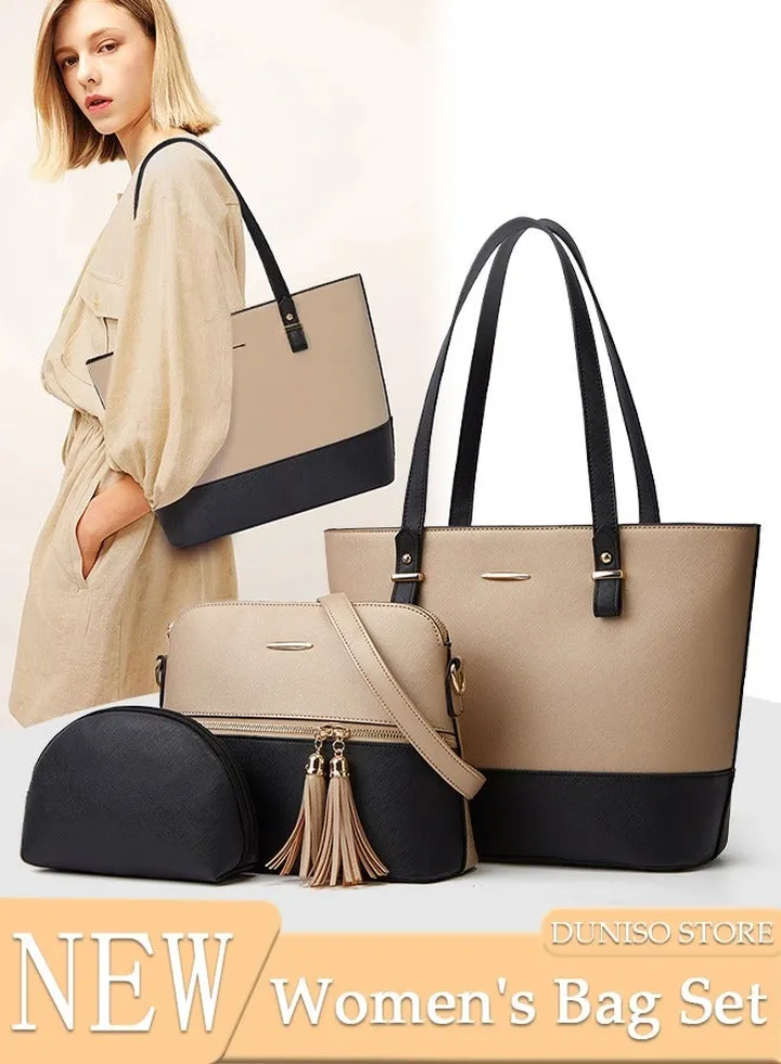3pcs Women's Fashion Shoulder Tote Bag Faux Leather Handbag Crossbody bag Purse Set Large Capacity Tote Bag Fashionable Travel Messenger Shoulder Bag For Ladies