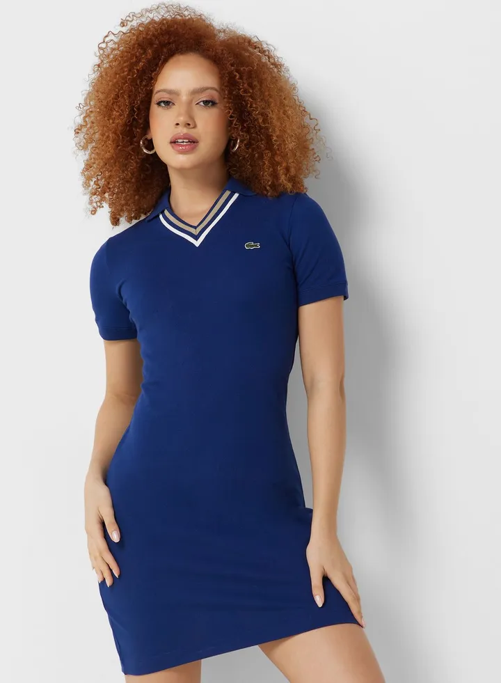 Logo Polo Neck Knitted Dress