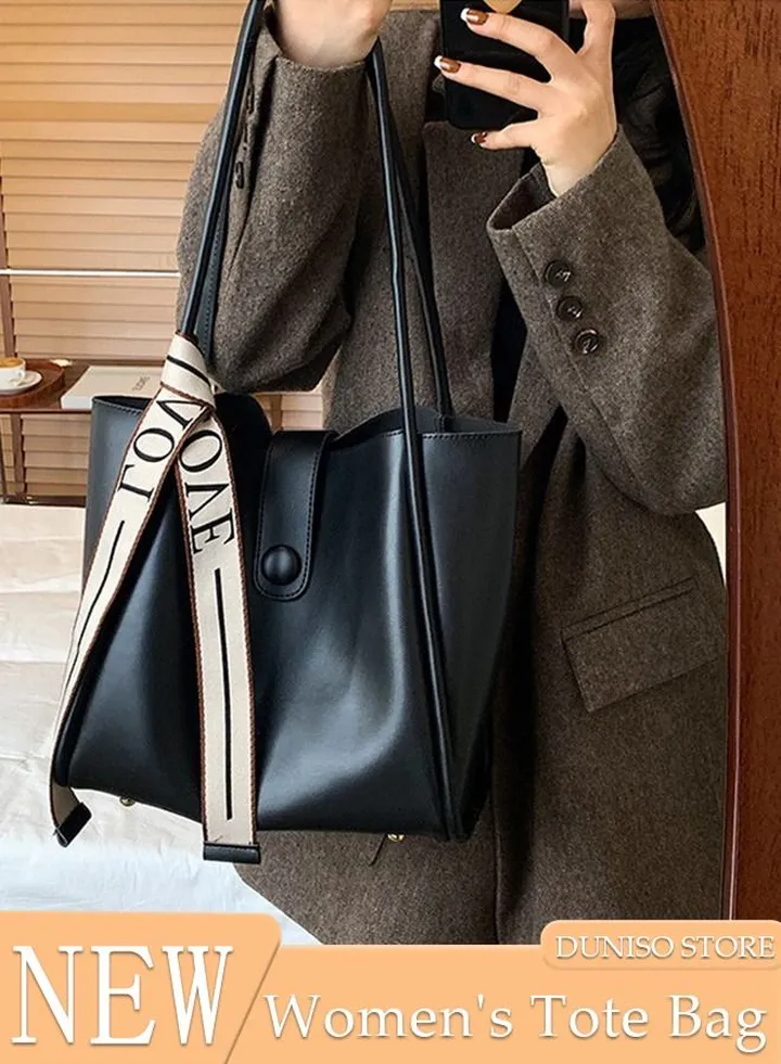 Women's Shoulder Tote Bag Leather Handbag For Women Retro Large Capacity Messenger Fashionable Travel Hand Bag(Black)