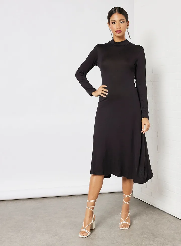 Asymmetric Hem Dress Black