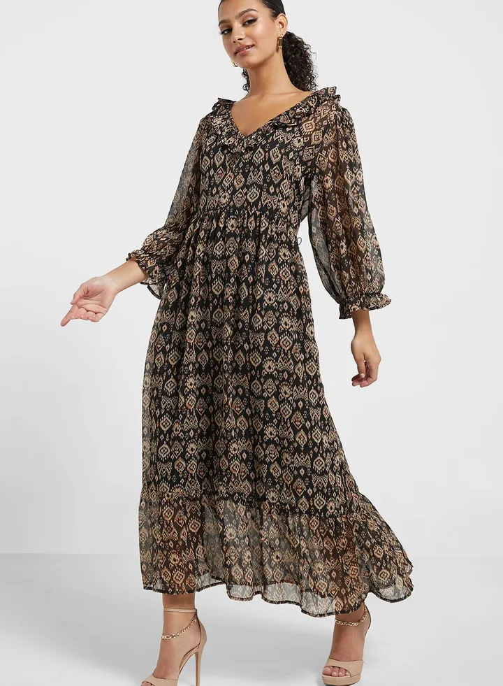 Puff Sleeve Tiered Knitted Dress