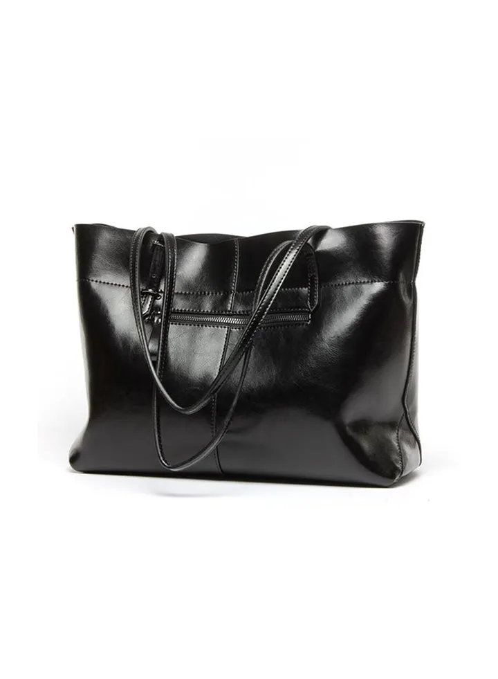 Genuine Leather Tote Shoulder Bag Black