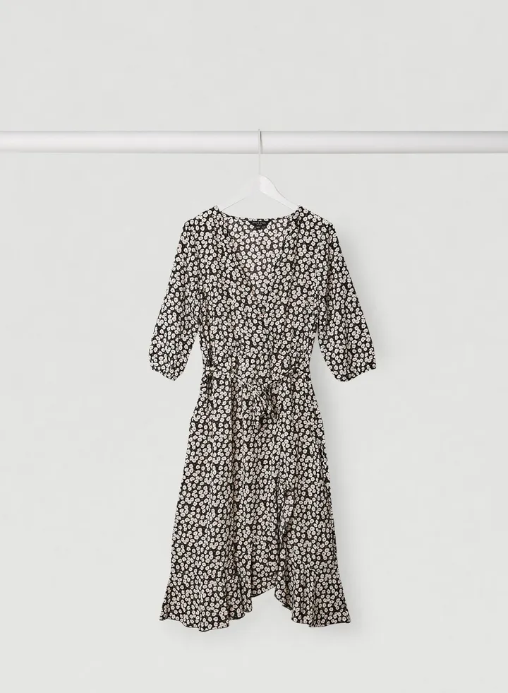 Floral Wrap Dress Black / White