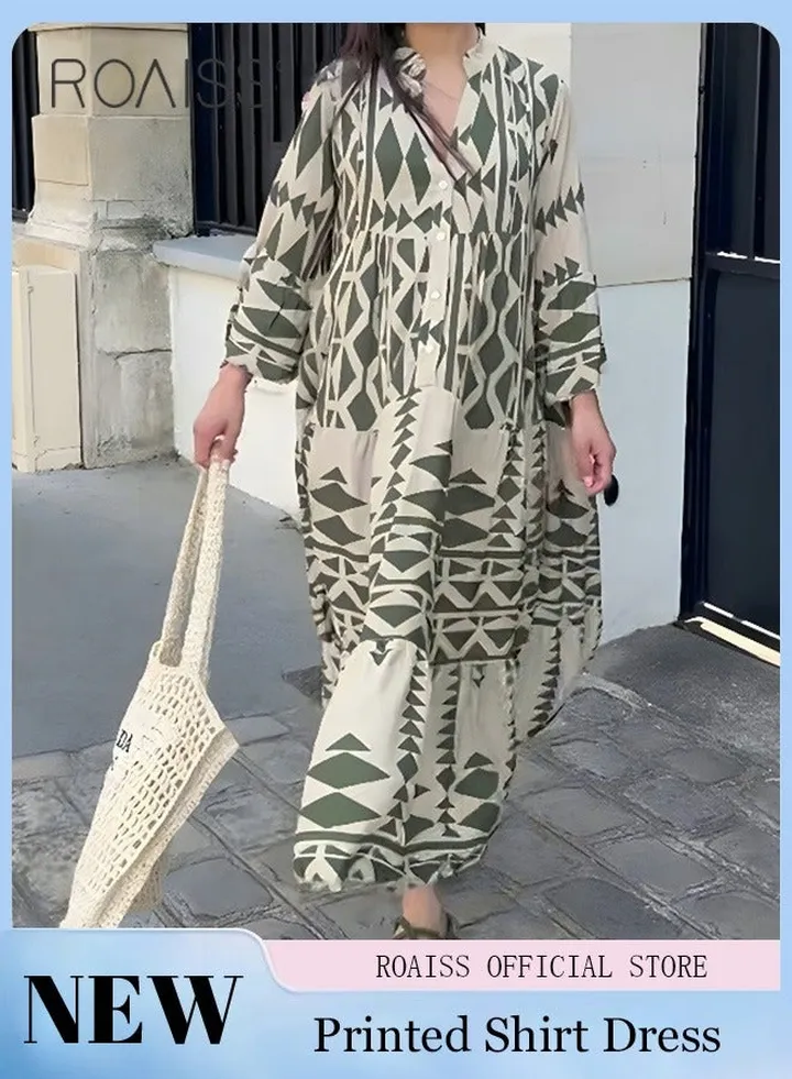 New Bohemian Loose Shirt Dress for Women Summer Women's Fashion Casual Dress Ladies Printed Traditional Wear Loose and Breathable