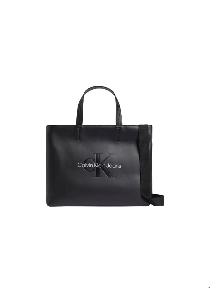 Women's Slim Tote Bag - smooth faux leather exterior, Black