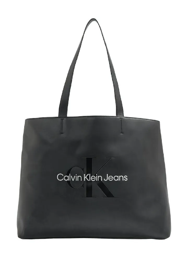 Women's Slim Tote Bag - smooth faux leather exterior, Black