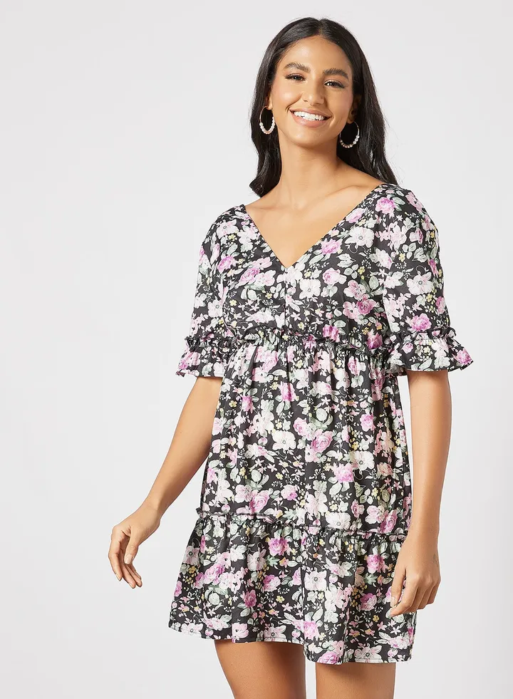 Floral Print Dress Black