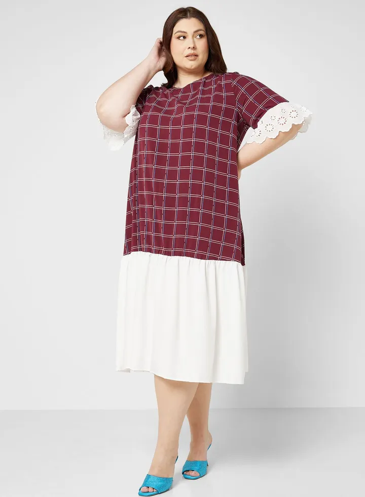 Colourblock Check Detail Dress