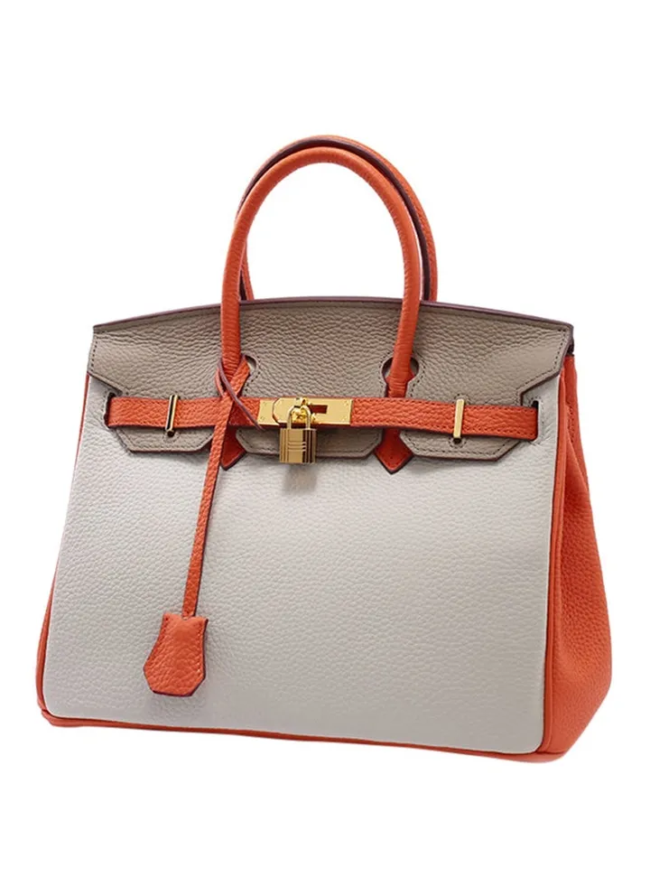 Leather Handbag White/Orange