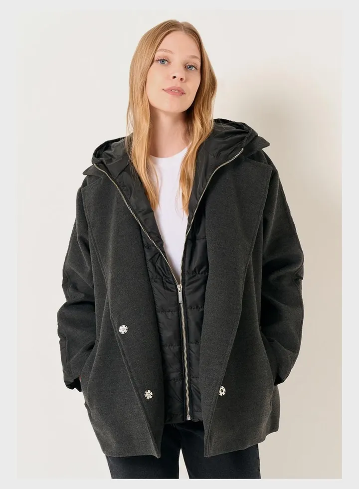 Pocket Detail Hooded Coat