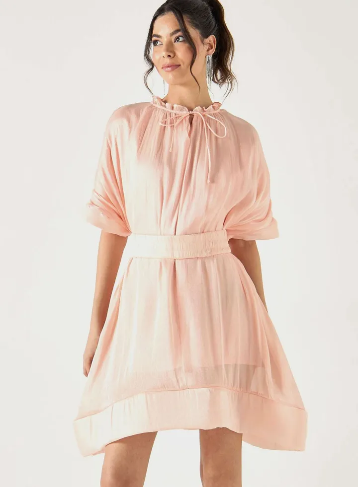 Tiered Tie Detail Cape Sleeve Dress