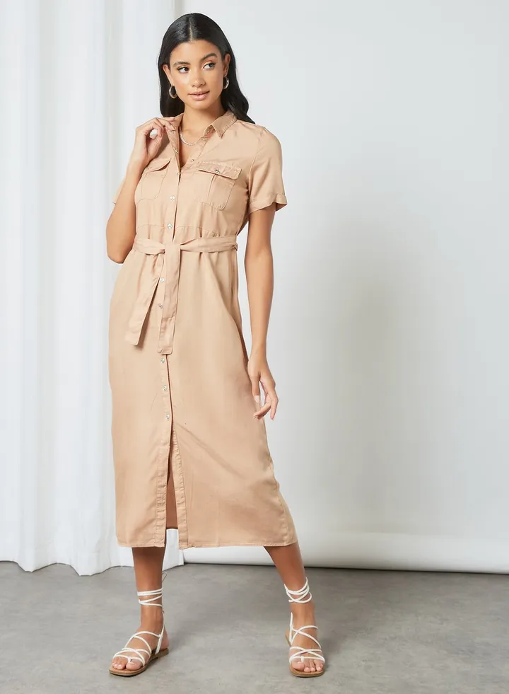 Belted Shirt Dress Praline