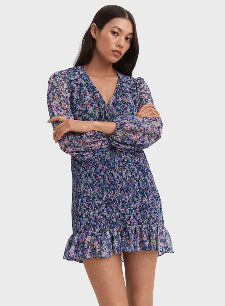 Puff Sleeve Floral Tiered Hem Dress