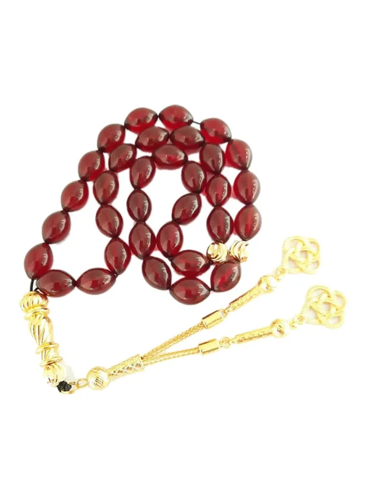 Rich Natural Amber Sand 18k Gold Plated Prayer Beads
