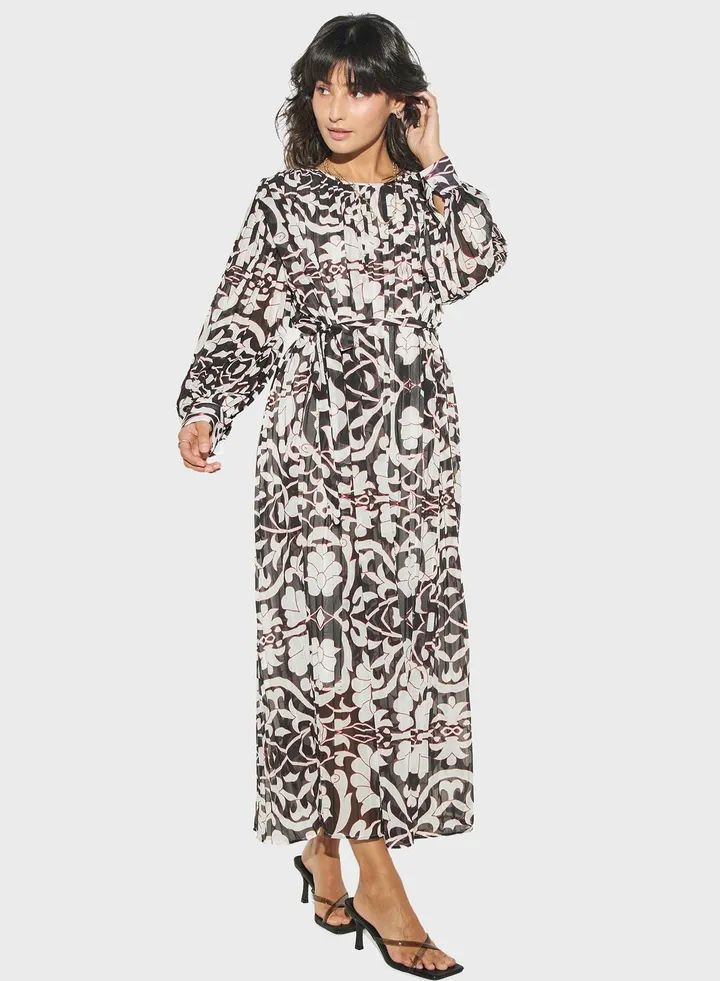 Puff Sleeve Tie Detailed Dress