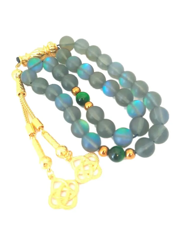 Natural Green Cat Eye 18k Gold Plated Prayer Beads