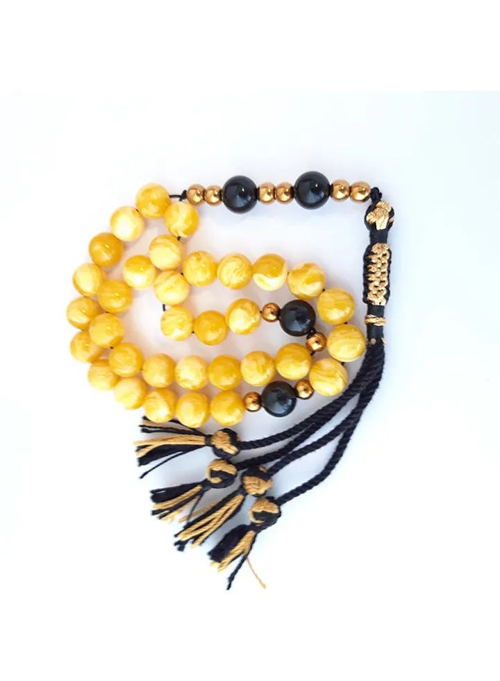 Tasbeeh Men Gift Natural Amber Sand and Onyx Rosary Prayer Beads