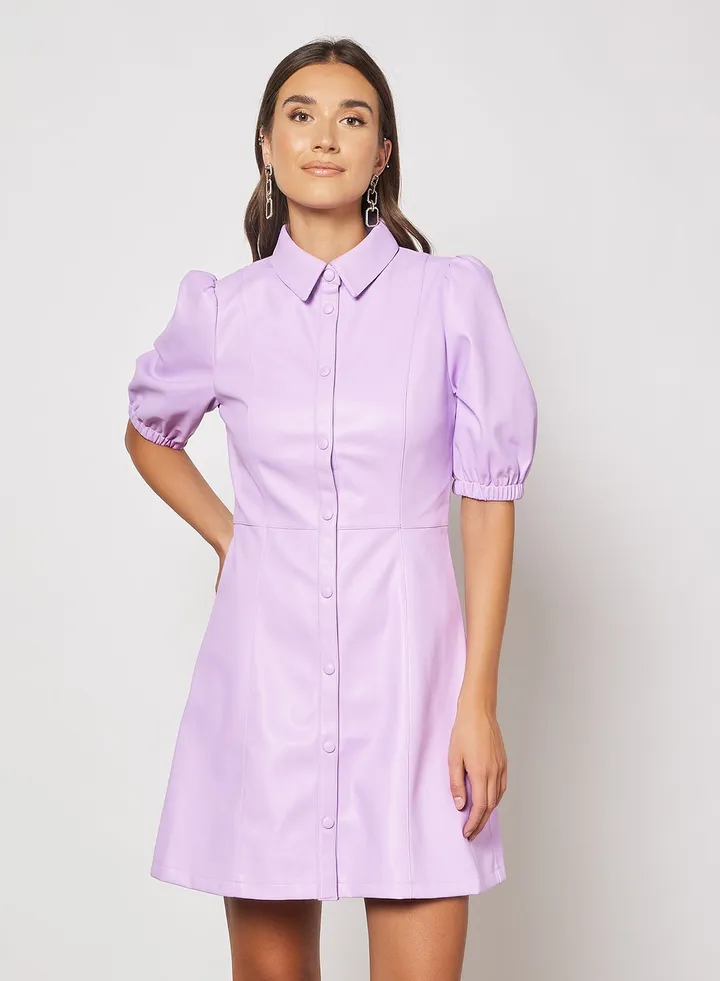 Puff Sleeve Shirt Dress Lilac