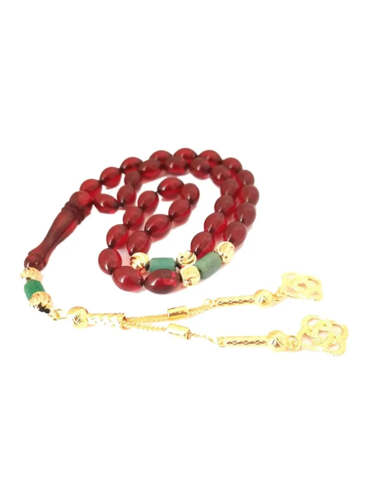 Red Amber Sand Prayer Beads With 18K Gold Plated Beads