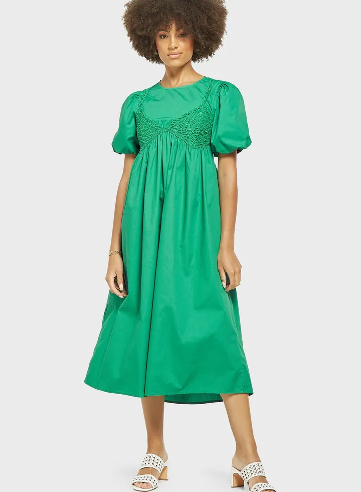 Ballon Sleeve Tiered Dress