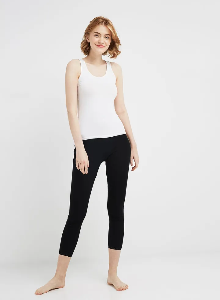 3 Piece Lace Trim Cotton Leggings Black
