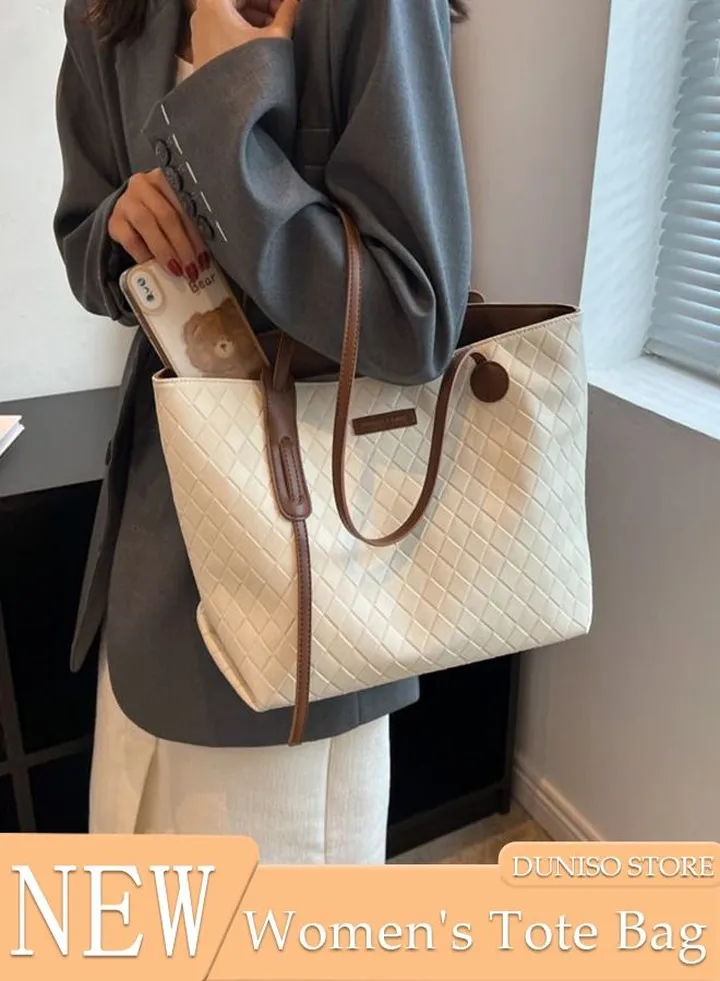 Women's Shoulder Tote Bag Faux Leather Handbag For Women Large Capacity Bucket Bag Fashionable Travel Messenger Shoulder Bag for Ladies Girls College Students