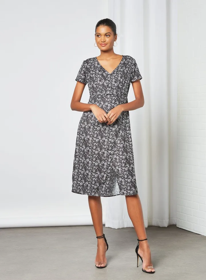 Floral Print Dress Black/White