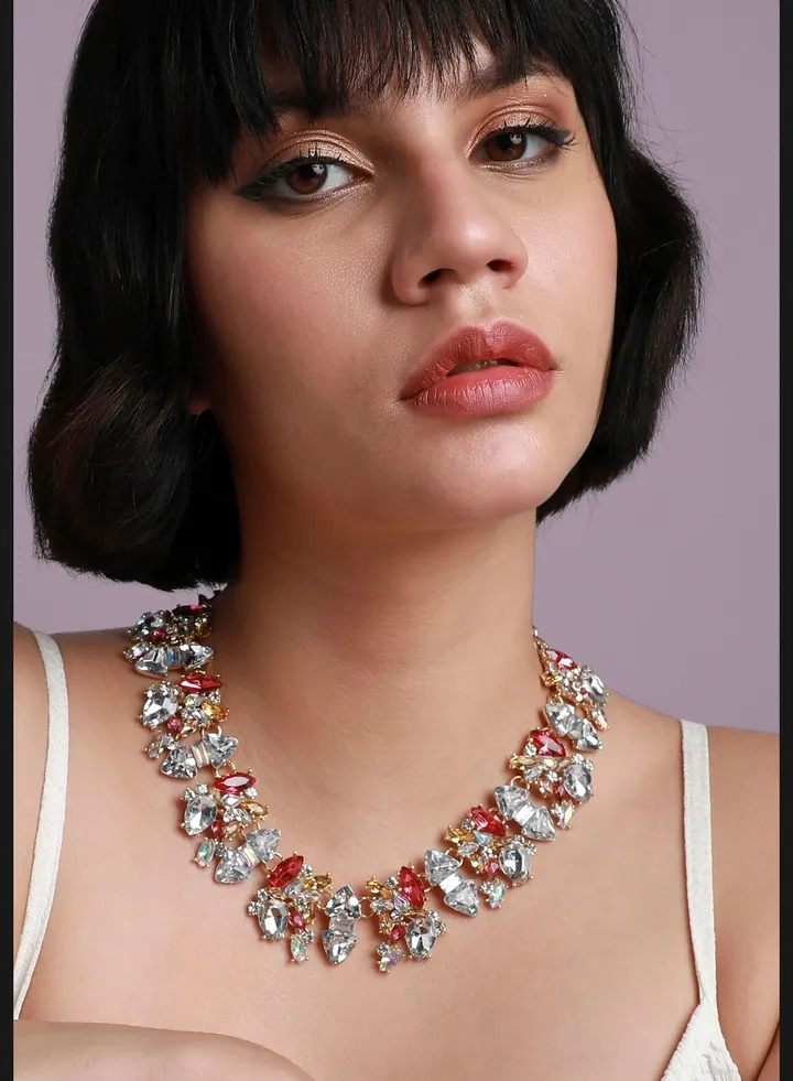 Gold Plated Designer Stone Party Wear Necklace For Women