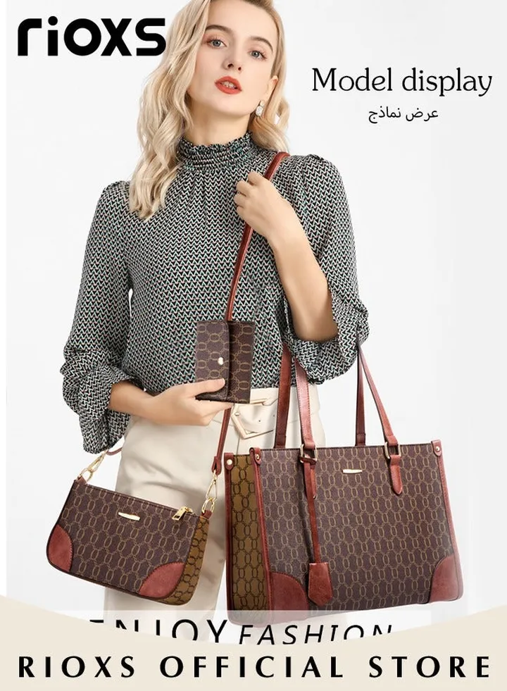 3 pcs Women Fashion Bags Large Capacity Satchel Purses for Women Crocodile Patent Leather Tote Bag and Square Buckle Handbag