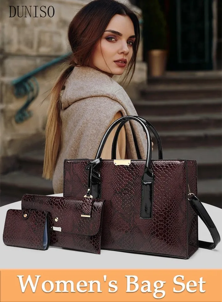 3 Piece Women's Fashion Shoulder Tote Bag Faux Leather Handbag Set For Women Large Capacity Clutch Bag Purse Bag Travel Messenger Crossbody Bag Shoulder Bag For Ladies