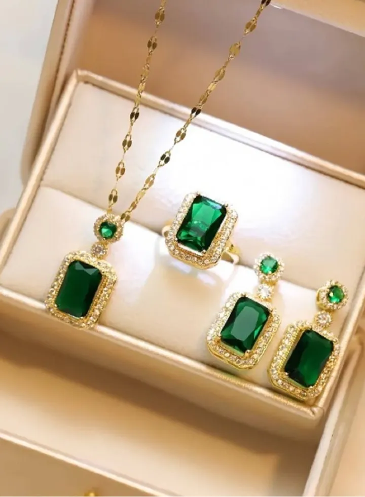 4pcs Women's Deluxe Square Jewelry Set With Rhinestone Decoration