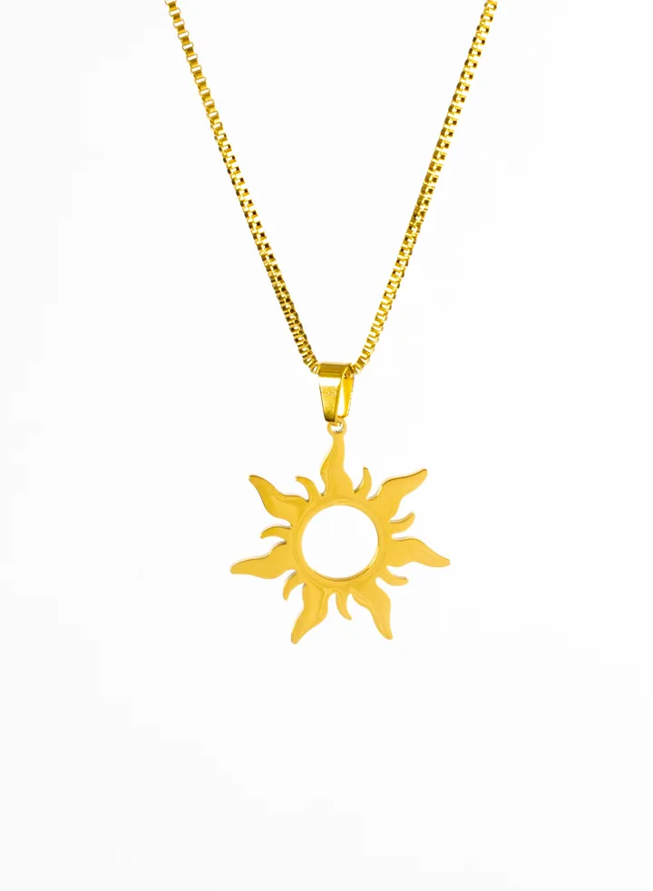 Stainless Steel Necklace Gold with a Rabonzil Sun Pendant