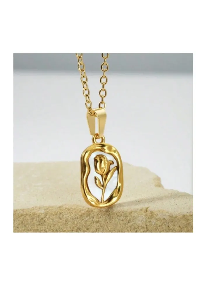 Stainless Steel Necklace with a Rose Pendant