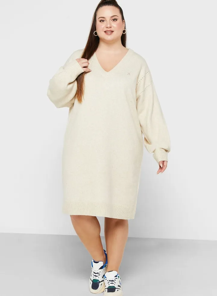 V-Neck Knitted Dress