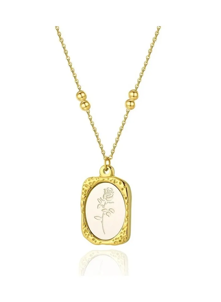 Stainless Steel Necklace Golden with a Rose Mirror Pendant