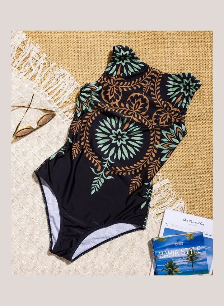 Flower Printed Swimsuit black