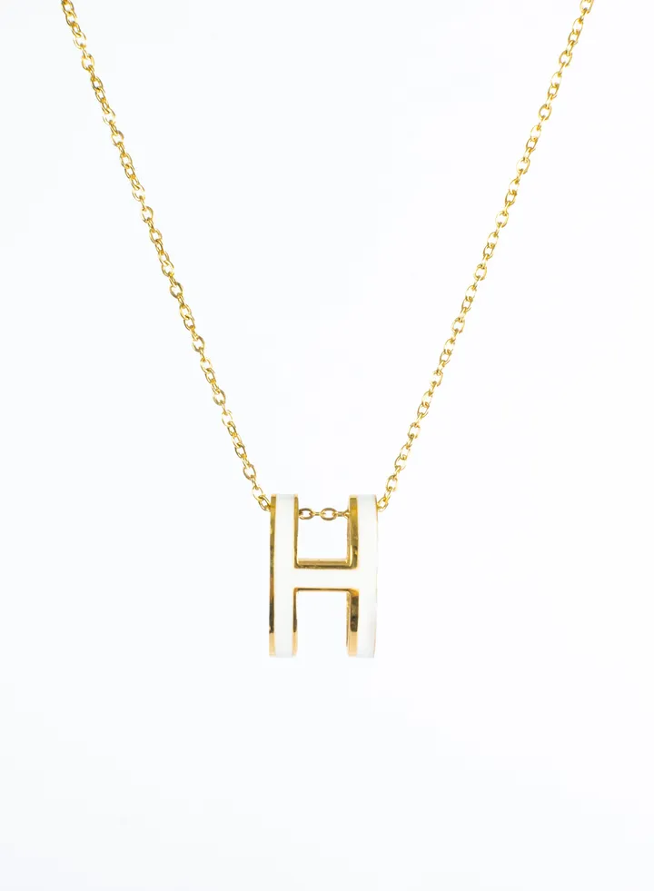 Stainless Steel necklace Golden with H White pendant