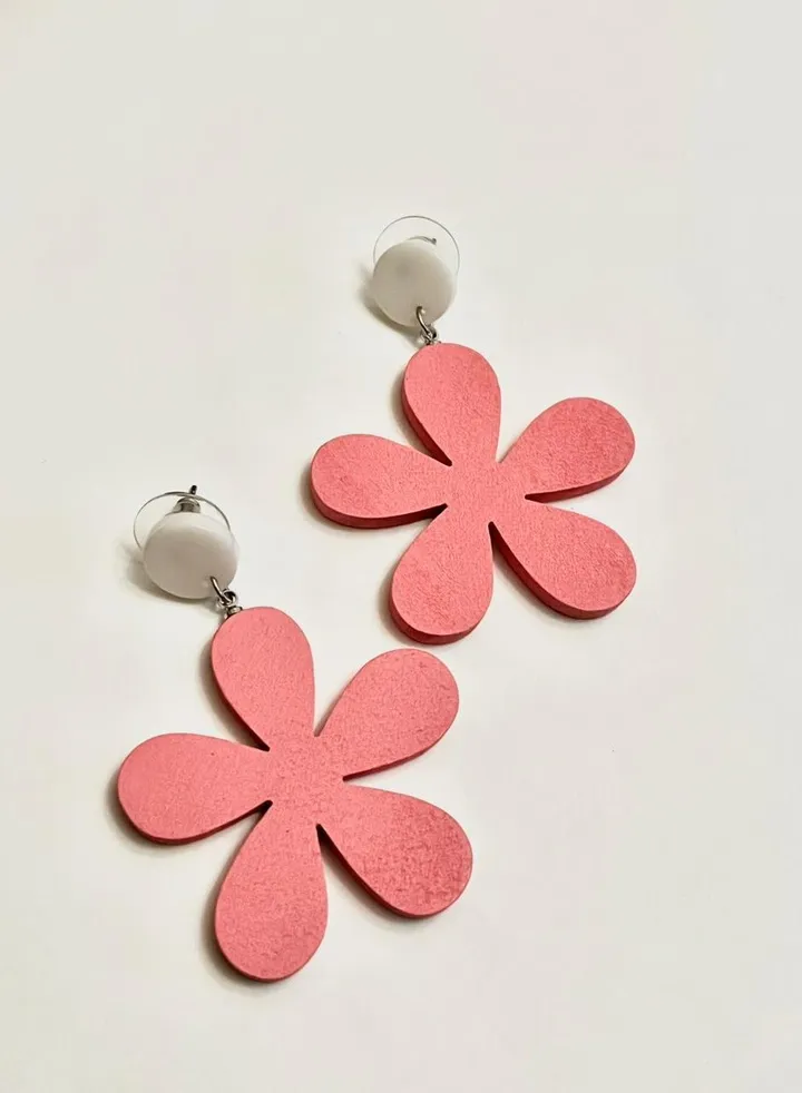 Pink five clover flower earrings