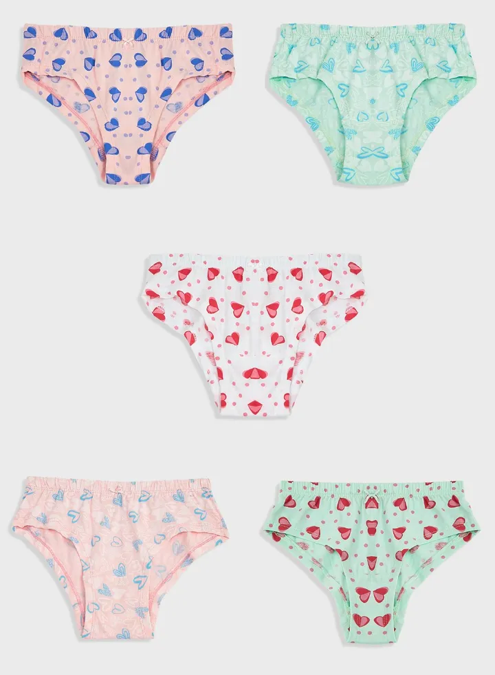 Pack Of 5 Printed Girls Hipster