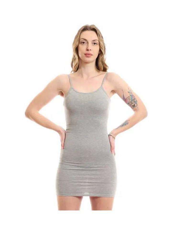 Bretelle Short Dress Cotton Thin Strap Grey