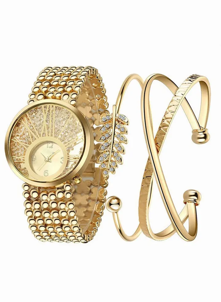 Women's Fashion Watches Diamond Quartz Bracelet Wristbands 3pcs Luxury Set for Women