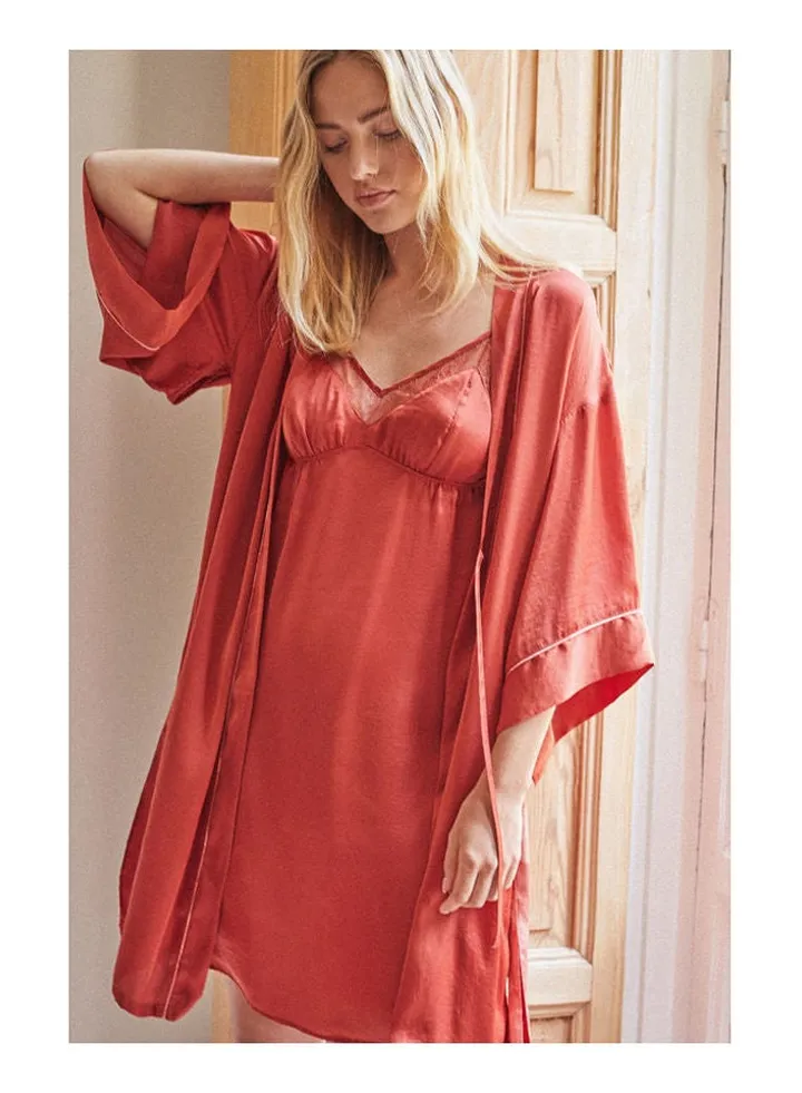 Satin midi dressing gown 