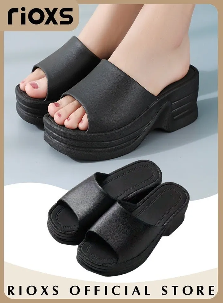 Women's Fashion Wedge Slippers Casual Anti-Slip Thick Sole Platform Sandals For Indoor Or Outdoor Use