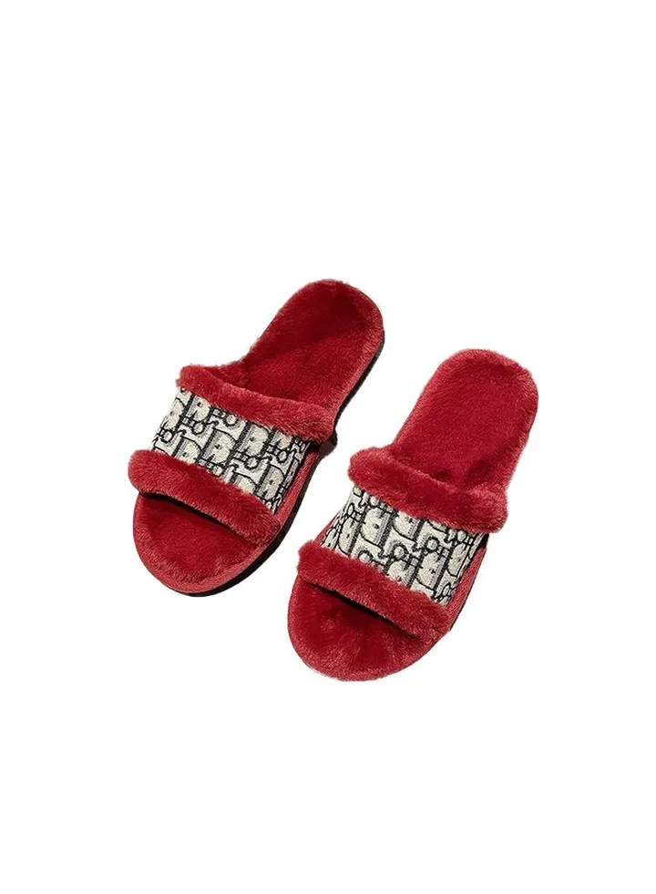 Printed Non Slip Bedroom Slippers Red