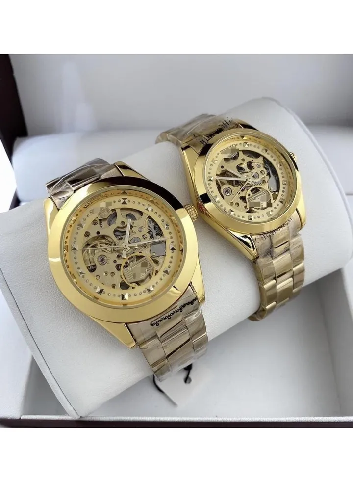 New luxury Couple Watch Set man, Women Watch High-Quality European Top Luxury Brand Wristwatches Steel Strap Gold Tone